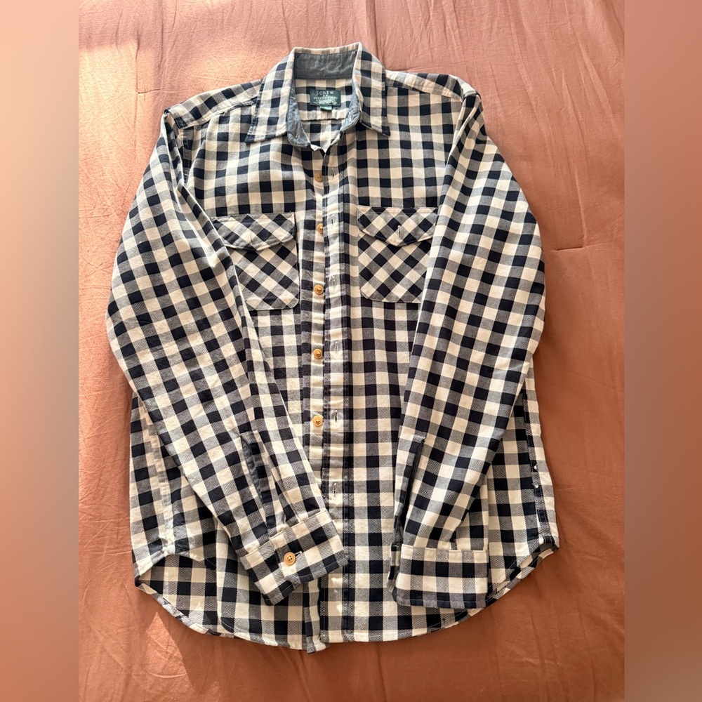 J. Crew Black and Off White Heavyweight Flannel Casual Shirt